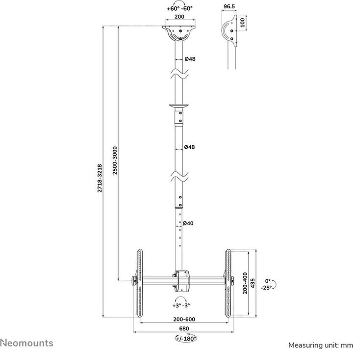 Actual product image Neomounts CL35-440BL16XL (Ceiling, 50 kg, 37" - 70")