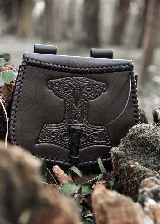 Image du produit Battle Merchant Sac banane avec embossage marteau de Thor cuir noir