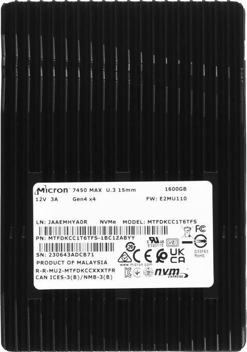 Image du produit Micron 7450 MAX NVMe U.3 SSD (1600 Go, 2.5")