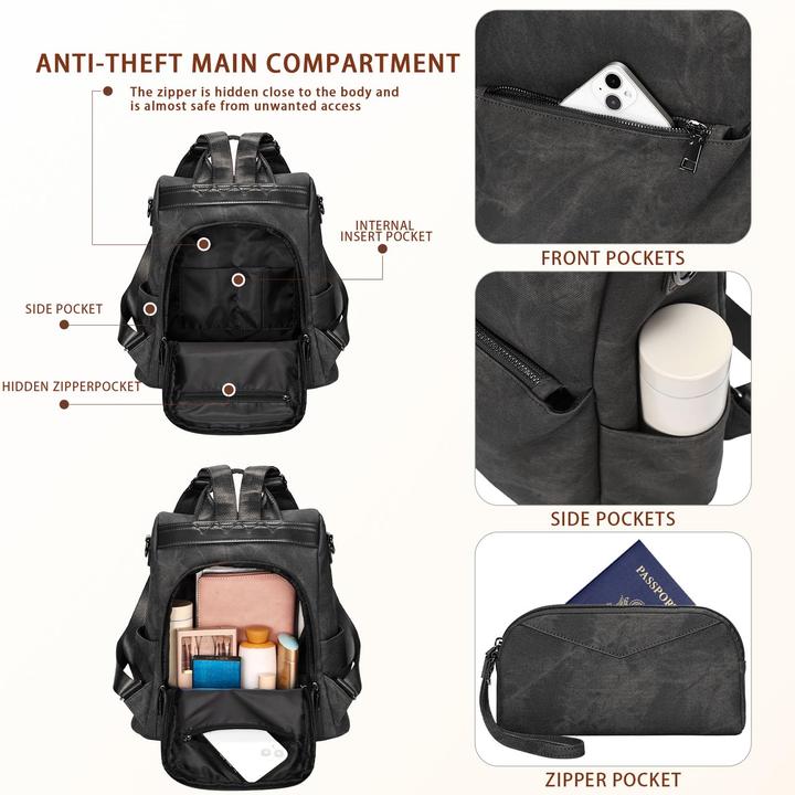 Produktbild Only-Bags.Store Rucksack klein, Stadtrucksack aus veganem Leder, Rucksack Handtasche Anti-Diebstahl, eleganter