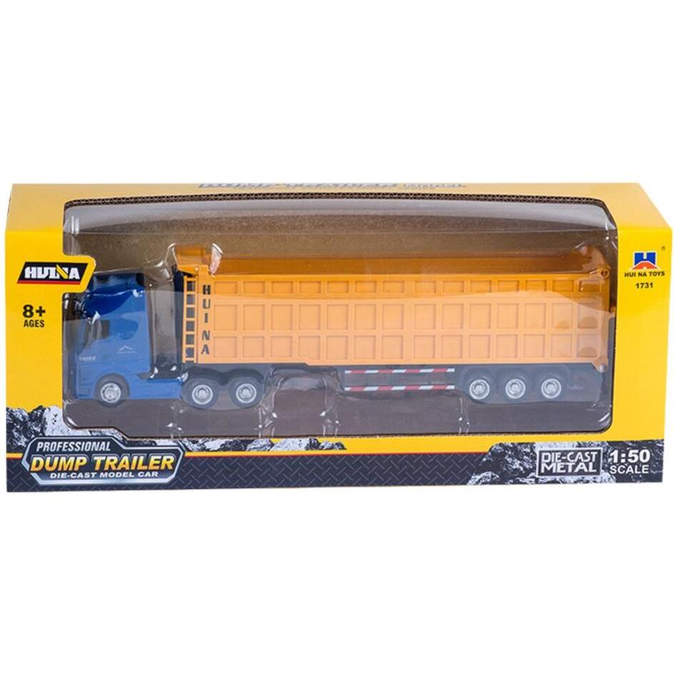 Huina Ciężarówka Z Naczepą Objętościową Metalowa Żółta 1:50