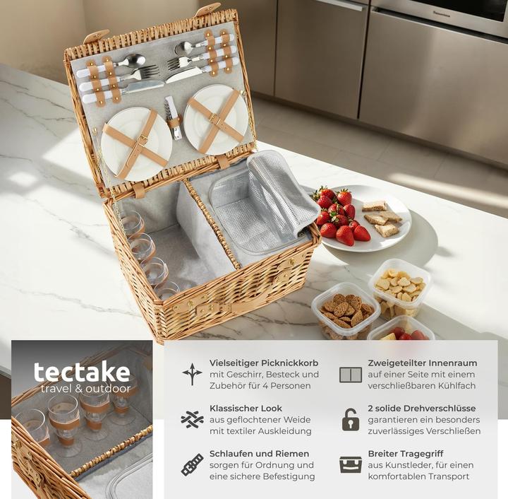 Actual product image tectake Picnic basket Föhr for 4 people, with cooler compartment & accessories
