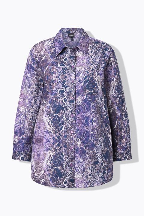 Actual product image Ulla Popken Agate Print Long Sleeve Button Down Tunic Blouse (60)