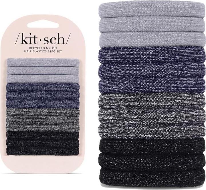 Produktbild Kitsch Medium Nylon Gummibänder mit Glitzereffekt 12er Set Dunkel (Haargummi)