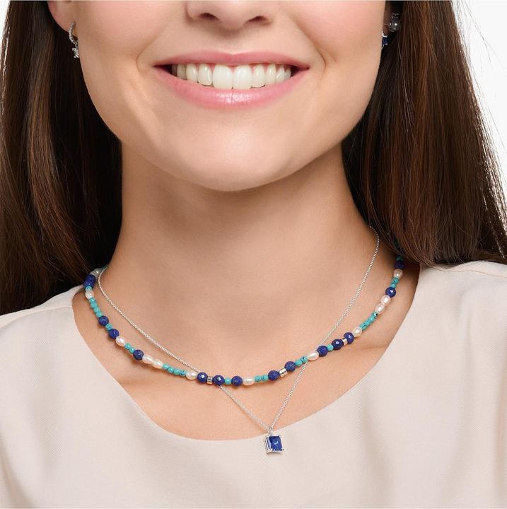 Produktbild Thomas Sabo Halskette mit Blauen Steinen und Perlen (925er Silber, 45 cm)