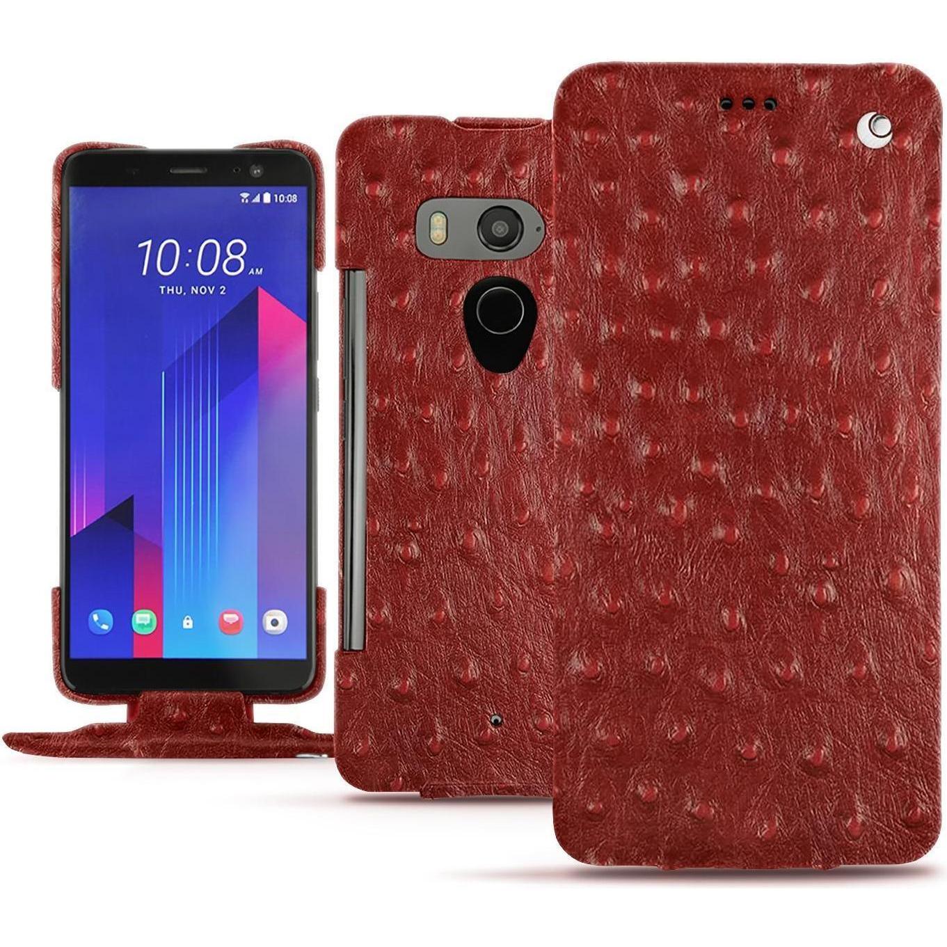 Noreve Lederschutzhülle vertikal (HTC U11+), Smartphone Hülle, Rot