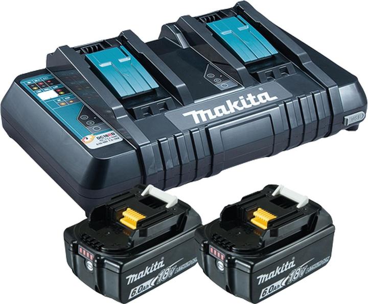 1x Makita DC 18 RD double quick charger 14.4 V - 18 V LXT (196933-6), 2x Makita BL 1860 B 18 V 6.0 Ah battery (2x 197422-4)