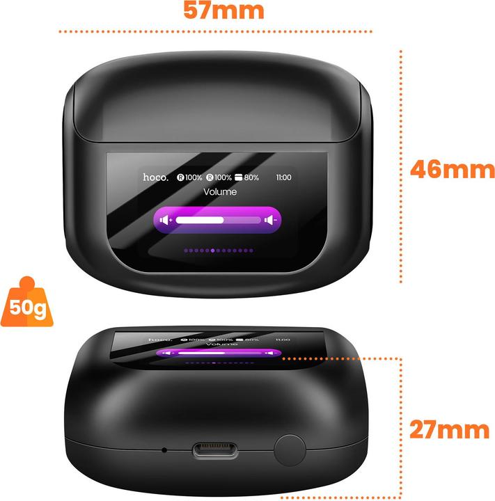 Produktbild Hoco Kabellose Kopfhörer Kabellose Ohrhörer mit Touchscreen TWS ANC ENC EQ21 midnight black (ANC, 7 h, Kabellos)