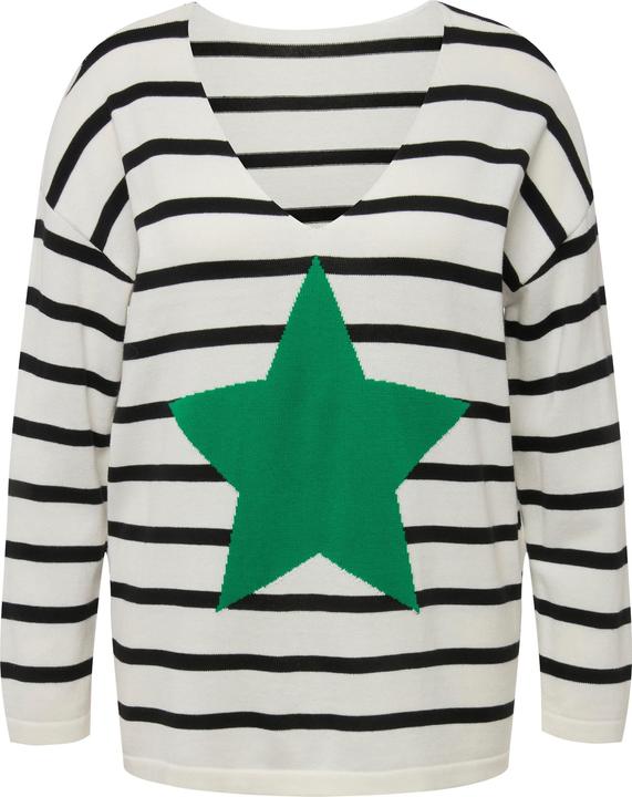Image du produit Angel of Style Pull en tricot rayé, à col V et manches longues. Motif étoile (50)