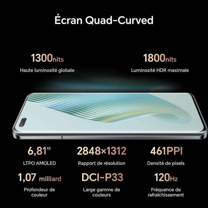 Actual product image Honor Smartphone 5G avec écran AMOLED incurvé, triple caméra 50 MP, batterie 5100 mAh et Android 13 (512 GB, Black, 6.81", Dual SIM, 5G)