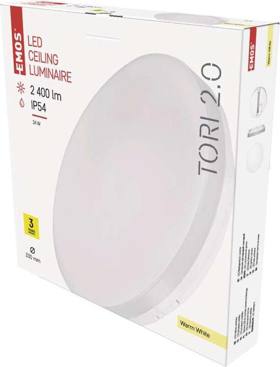 Actual product image Emos LED ceiling light TORI, round, white 24W warm w., IP54 (2400 lm)