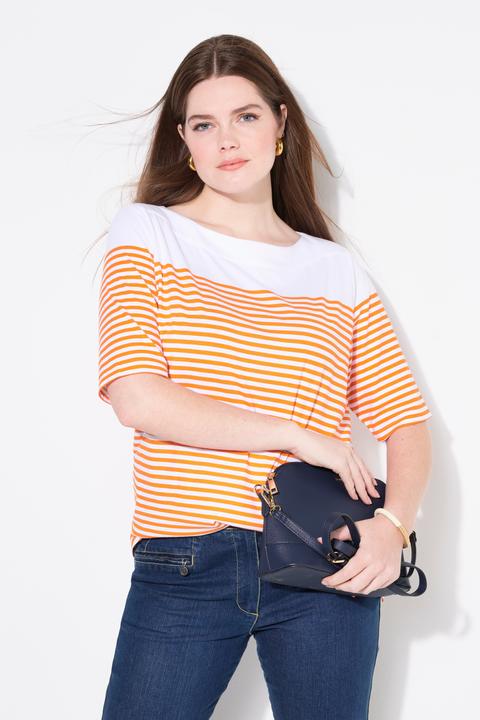 Produktbild Ulla Popken T-Shirt, Bretonringel, U-Boot-Ausschnitt, Halbarm (56)