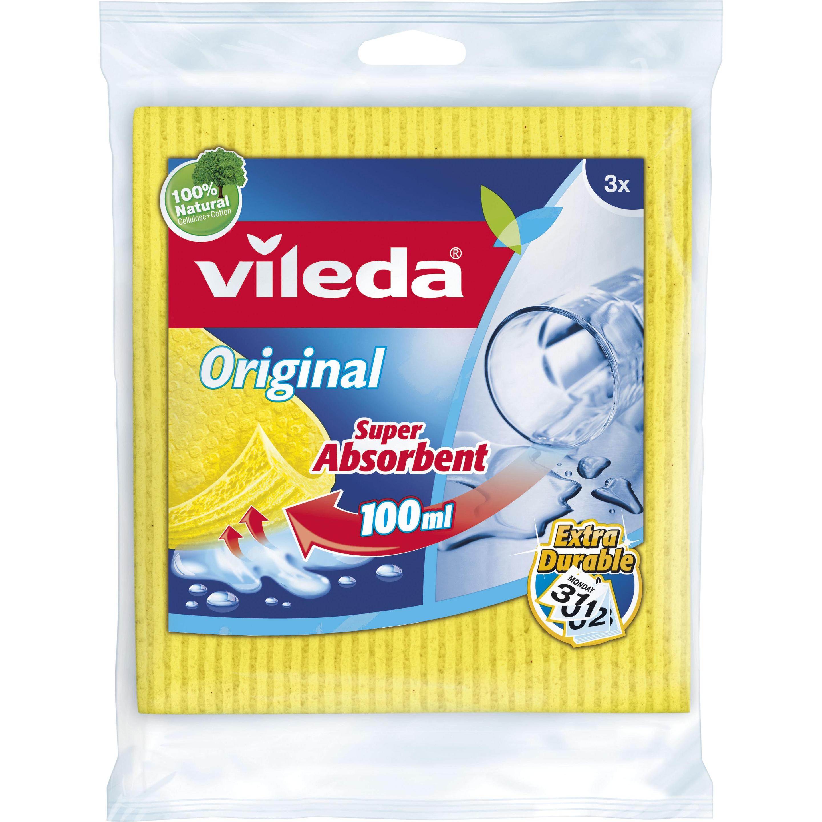 Vileda 142289 Schwamm Rechteckig Zellulose, Baumwolle, Faser (e), Reinigungsutensil, Gelb, Pink, Blau