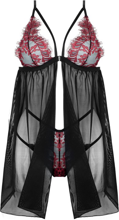 Productafbeelding Christine Le Duc Babydoll met string Fleur de Plaisir zwart/rood (S/M)
