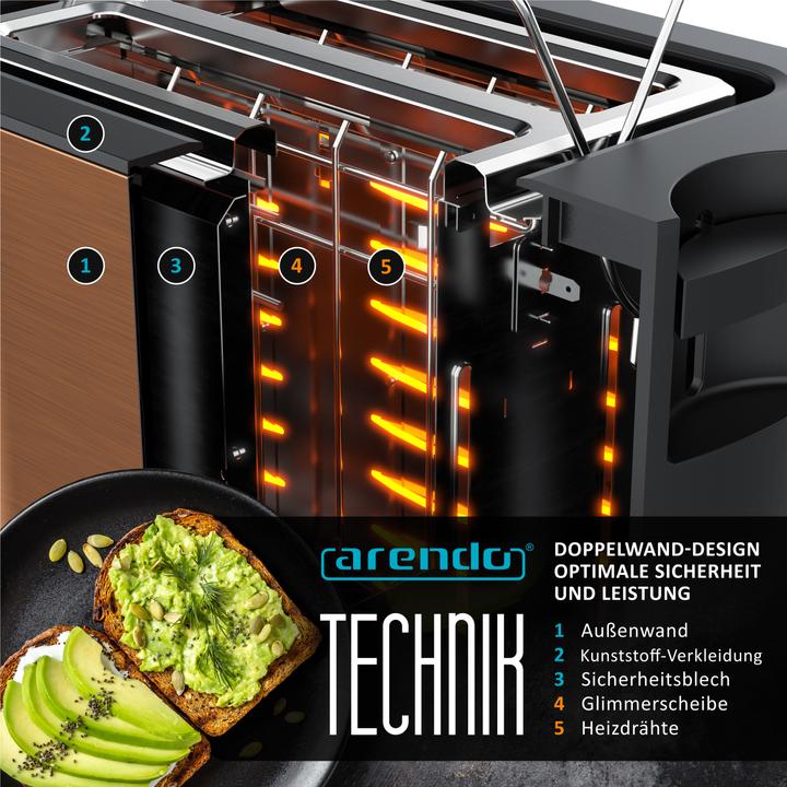Produktbild Arendo Toaster Edelstahl 2-Scheiben Kurzschlitz, Brötchenaufsatz, Touchpanel, Display mit Restzeitanzeige