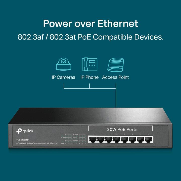 Produktbild TP-Link TL-SG1008MP - Switch - unmanaged - 8 x 10/100/1000 (PoE+) - desktop, rack-mountable - PoE+ ( (8 Ports)