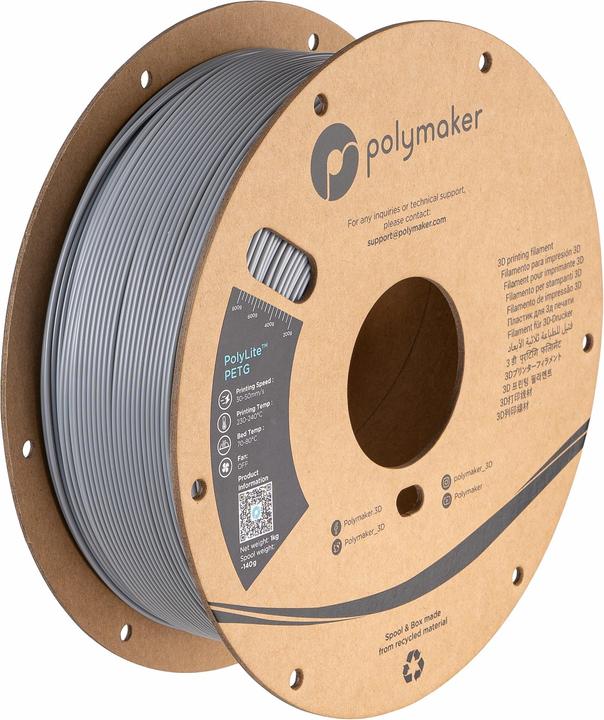 Image du produit Polymaker PolyLite PETG V2 - Gris - 1.75mm (PETG, 1.75 mm, 1000 g, Gris)