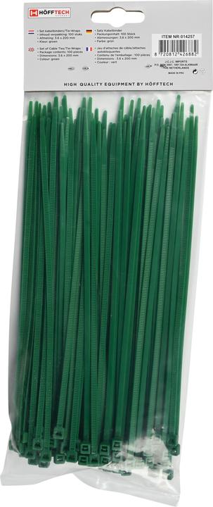 Actual product image Benson Cable ties 3.6 x 200 mm / 100 pcs green (Plastic cable ties, 200 mm, 100 pcs.)