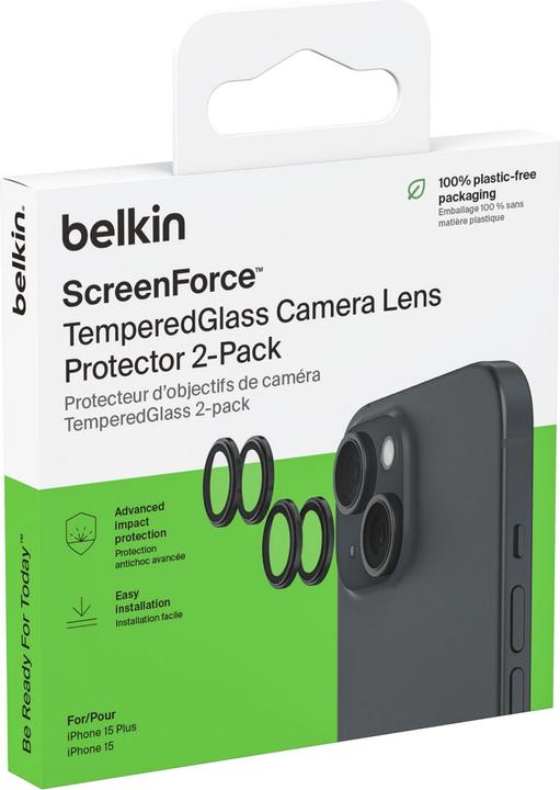 Actual product image Belkin 1x2 Kameralinsenschutz TempGlass iPhone 15/15 Plus (2 pcs., Apple iPhone 15, Apple iPhone 15 Plus)