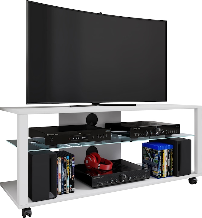 Image du produit VCM Bois TV Lowboard Roulettes Meuble TV mobile Rack Console Meubles Table TV Phono Verre (115 x 40 x 45 cm)