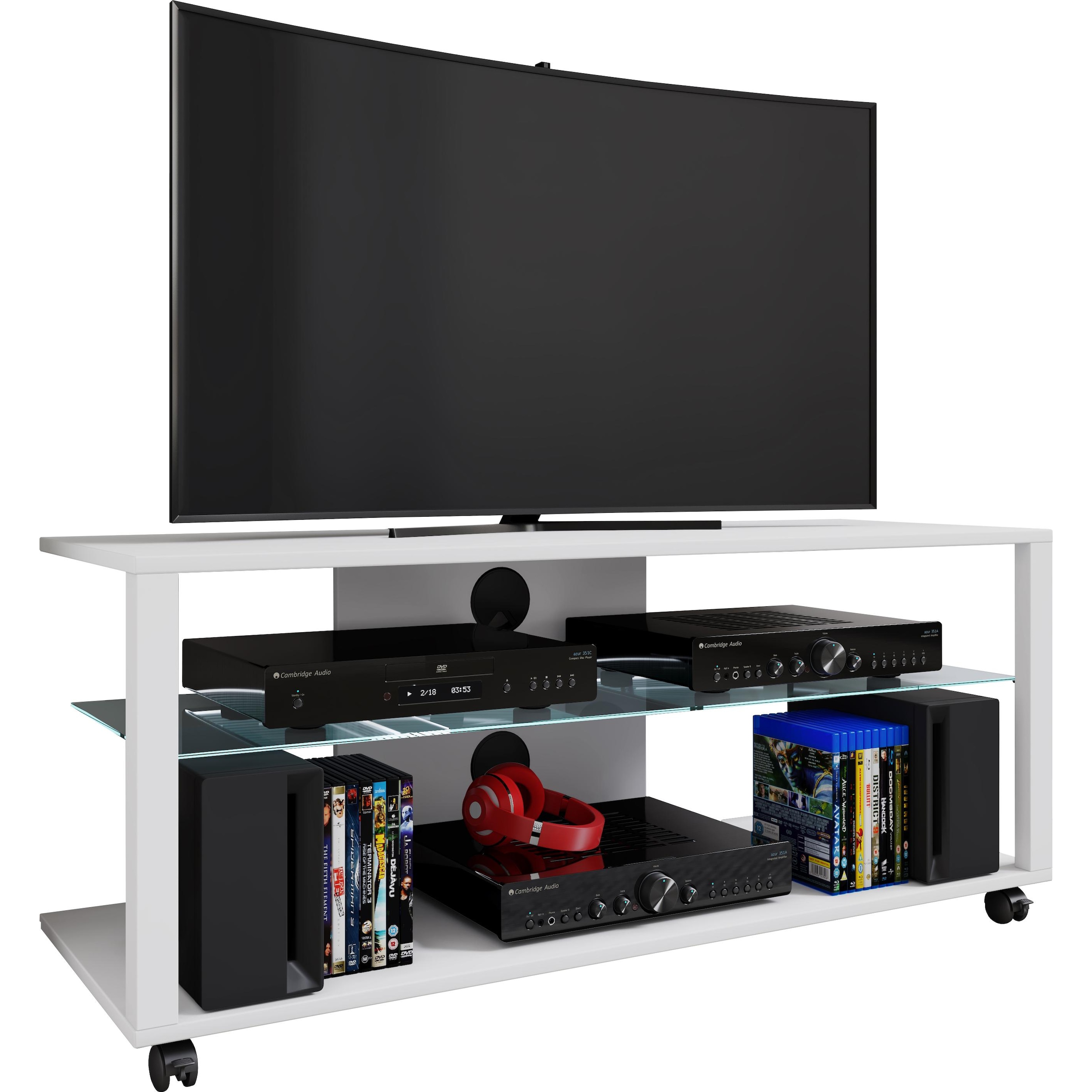 VCM, TV Möbel, Holz TV Lowboard Rollen Fernsehschrank mobil Rack Konsole Möbel Fernsehtisch Fernseh Phono Glas (115 x 40...