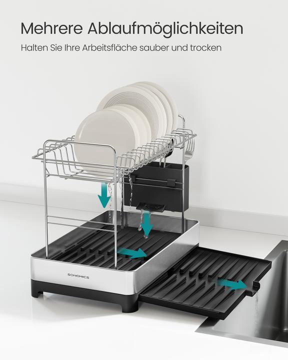 Actual product image Songmics 2-tier draining rack with utensil holder