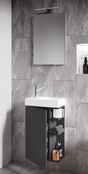 Produktbild VCM 3-tlg Badmöbel Set Gäste WC Gästebad Waschplatz Waschtisch klein schmal Lumia Spiegel