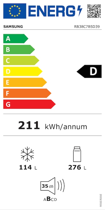 Label énergétique Samsung RB38C7B5D39/EF (390 l)