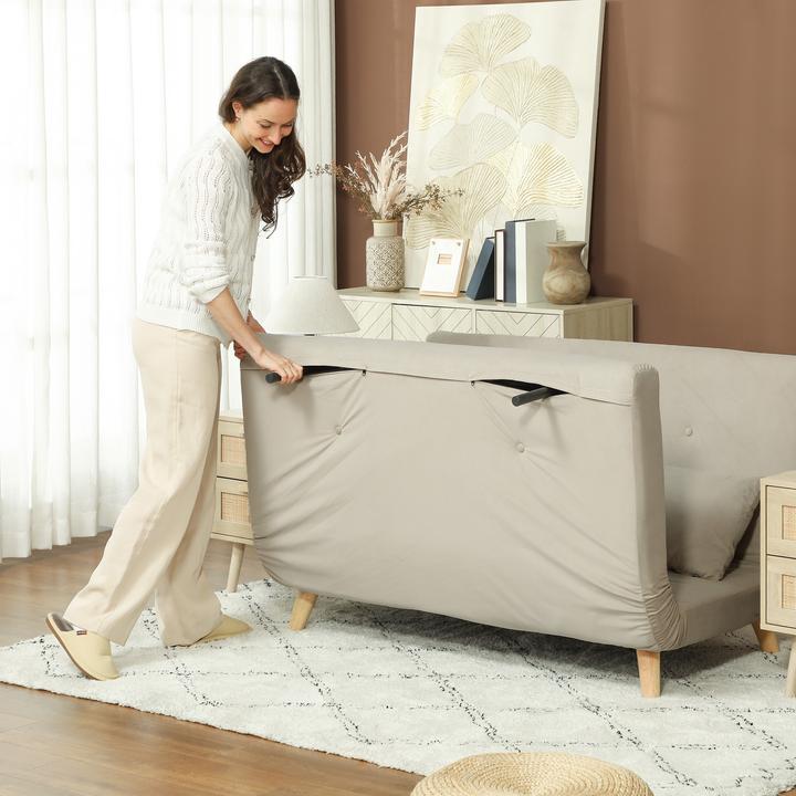 Produktbild Homcom Schlafsofa Polyester, Stahl Beige (2-Sitzer)