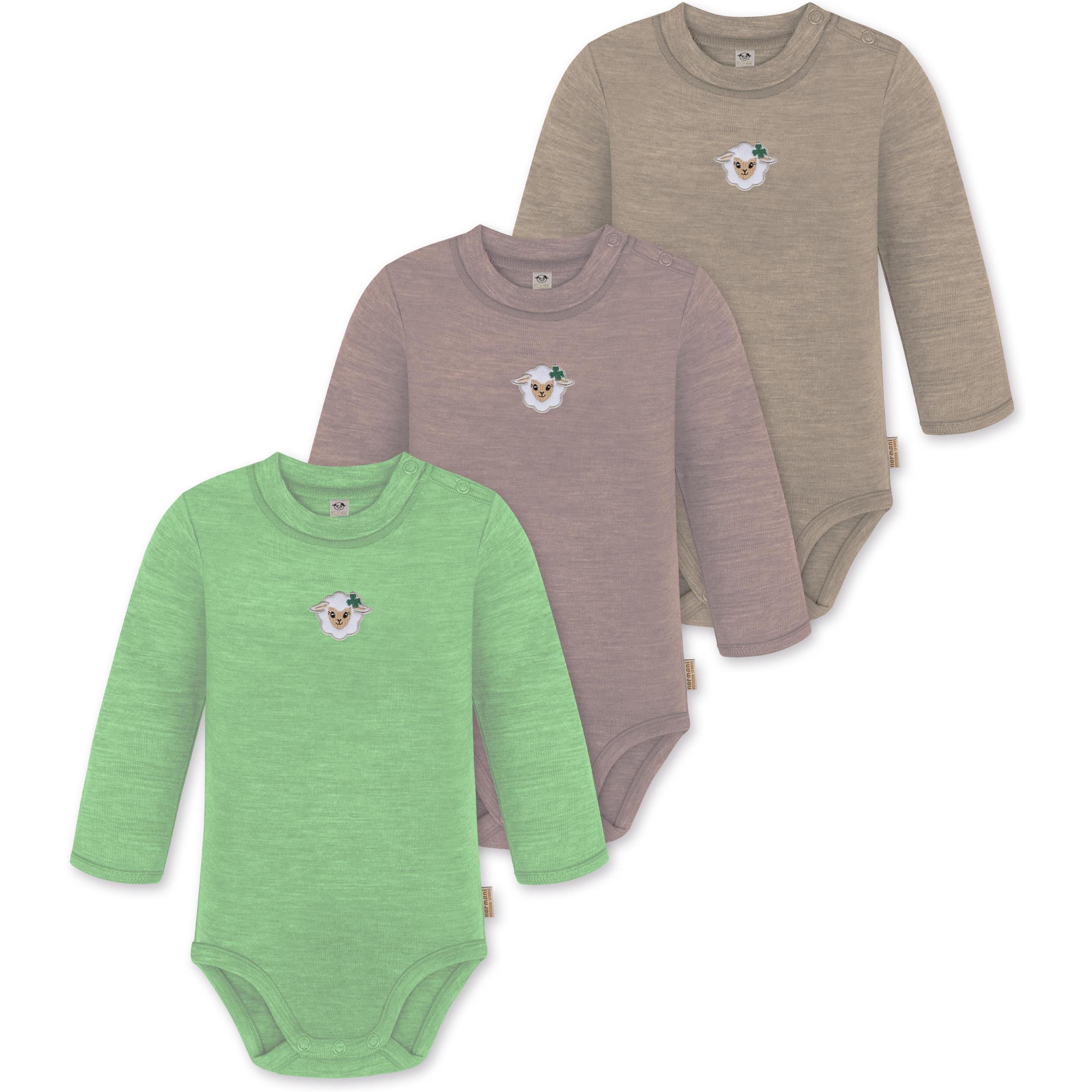 Normani, Herren, Body, 3er Pack Baby Merino Langarmbody „Tuai" - 9403, Beige, (56)