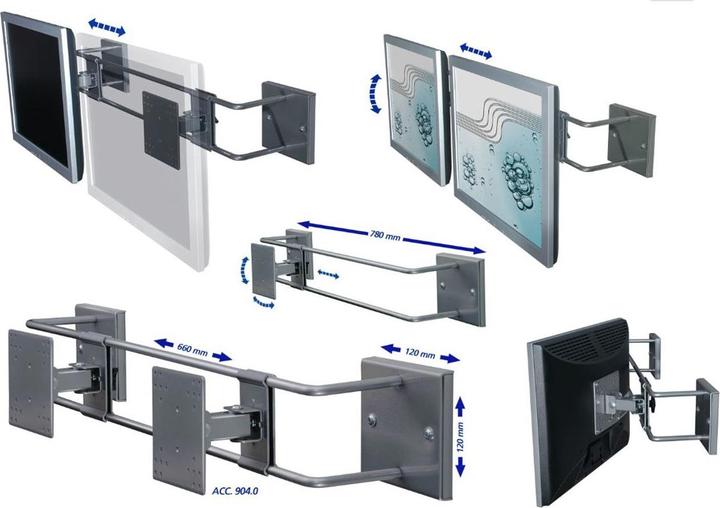 Produktbild R-Go Tools Steel Double Screen Wandhalterung, verstellbar, silber - Klammer für 2 LCD-Displ (Wand)