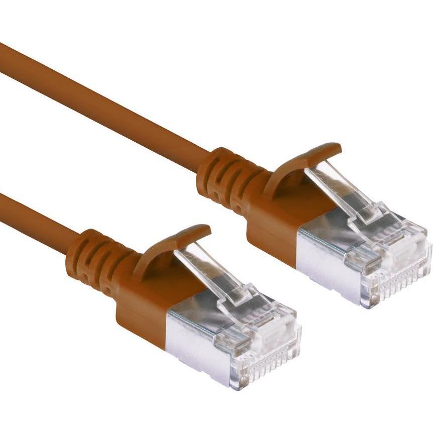 ACT Brown 2 meter LSZH U/FTP CAT6A datacenter slimline patch cable snagless with RJ45 connectors (U/FTP, CAT6a, 2 m), Ne...
