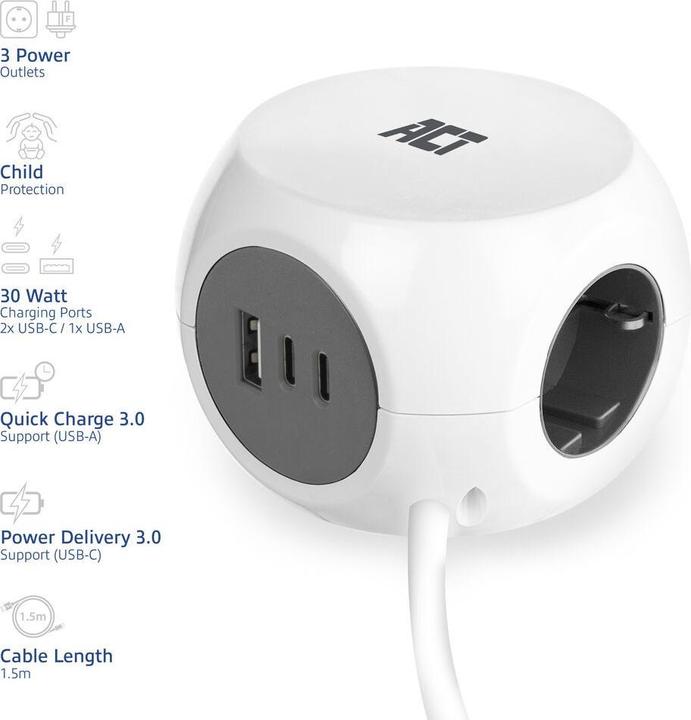 Actual product image ACT AC2420 (3 x, CEE 7/3, 1.50 m)
