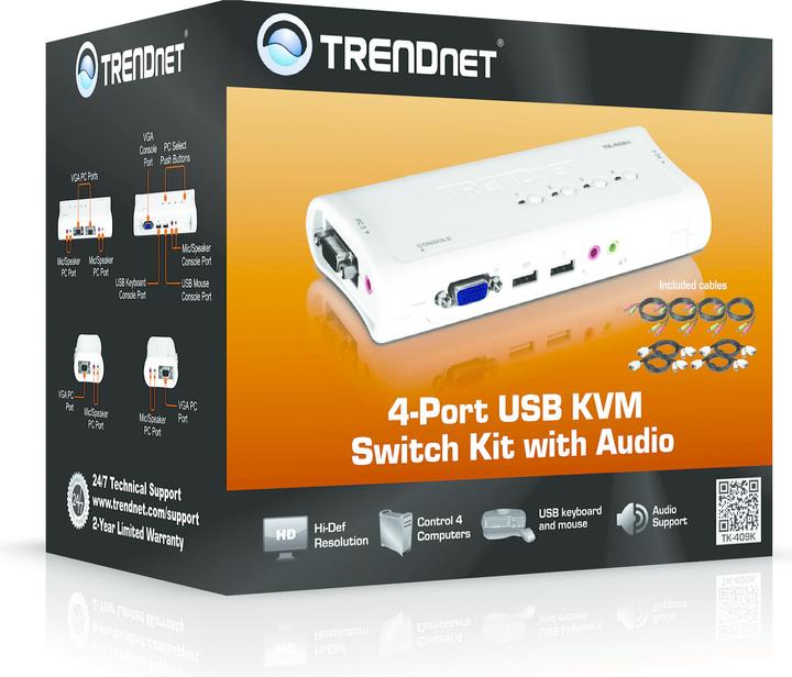 Produktbild Trendnet TK-409K KVM Switch 4-Port USB Kit mit Audio