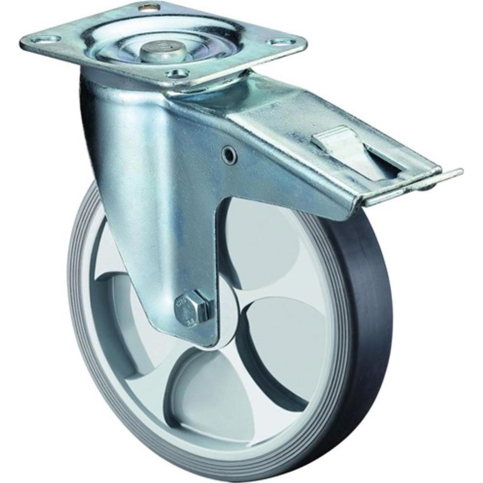 BS Rollen, Möbelrollen, Lenkrolle Rad-Ø 200 mm Tragfähigkeit 220 kg mit Totalfeststeller Kunststoff 135x110mm