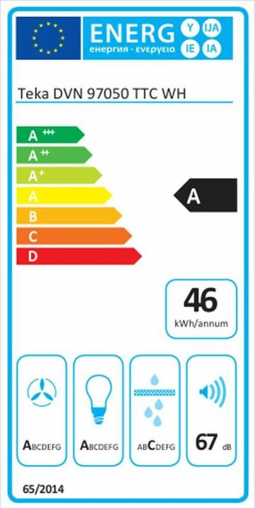 Energy Label Teka Bevelled Extractor Bonnet Dvn 97050 Ttc Wh (Wall hood)