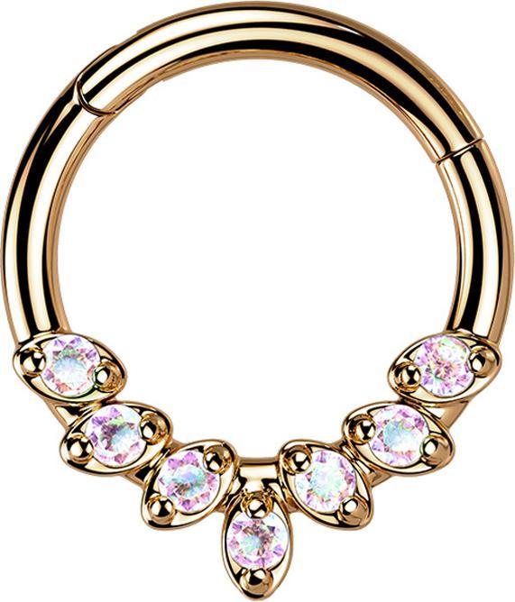 Image du produit Star Piercing Micro anneau segment pliable or rose sept feuilles de cristal multicolore (Acier chirurgical 316L, sans laiton)