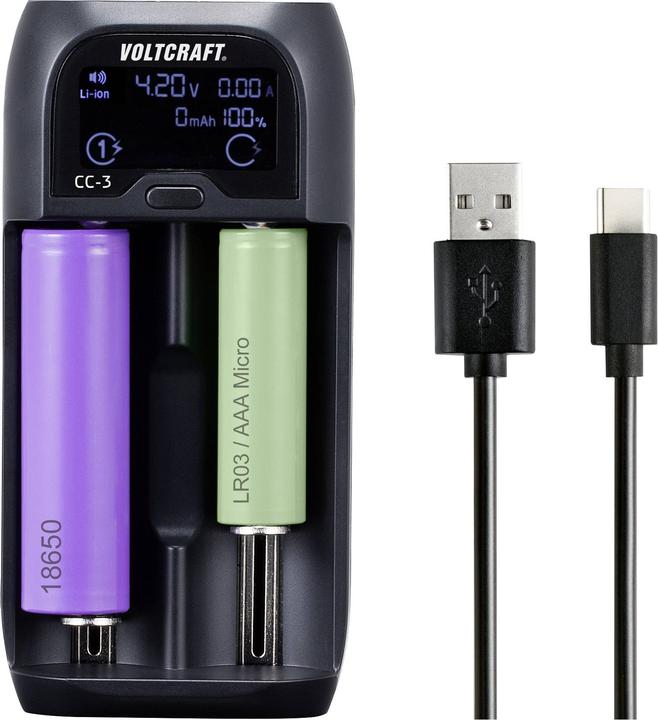 Image du produit Voltcraft Chargeur de cellules rondes (10440, 14500, 14650, 16340, 17500, 17650, 17670, 18350, 18500, 18650, 22650, 26500, 26650, AA, AAA, AAAA, C, Sous-C, Chargeurs sans batterie)