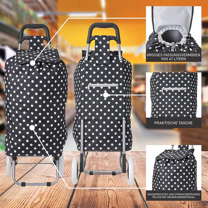 Actual product image Hoppa 47L Sturdy Shopping Trolley, Black Spots