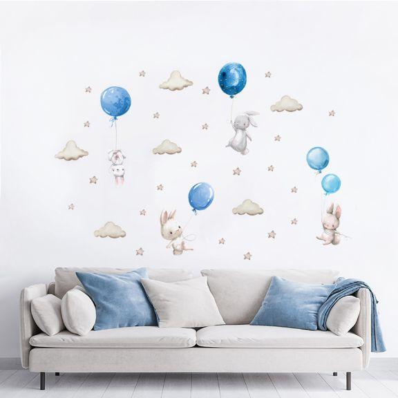 Image du produit Konjac Sponge ROOM Decor SIPO-WS63027 NAKLEJKI NA ŚCIANĘ KRÓLKI BALONY NIEBIESKIE