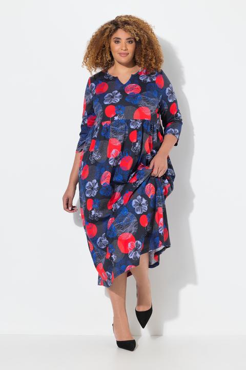 Actual product image Ulla Popken Abstract Floral Print 3/4 Sleeve Jersey Swing Empire Dress (56)