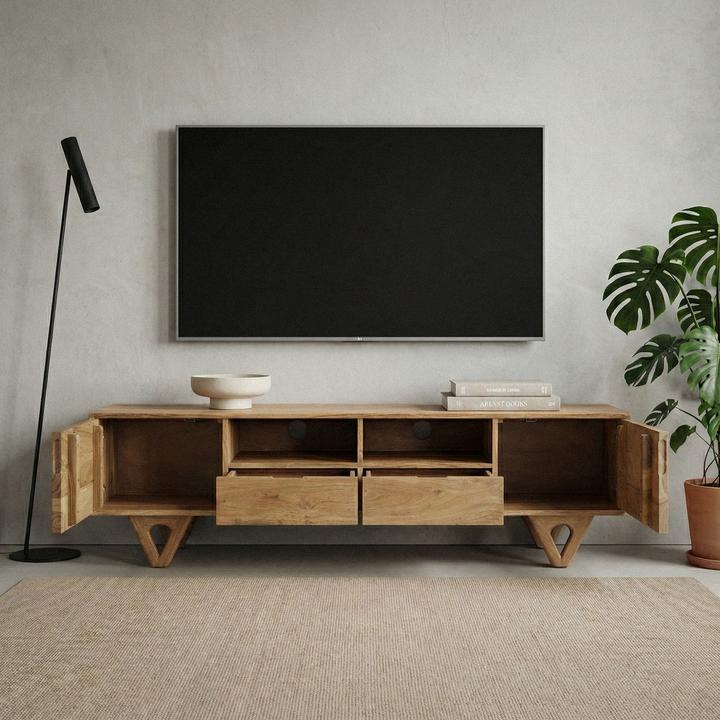 Produktbild FineBuy Lowboard Massivholz TV Board 160cm Fernsehunterschrank Fernsehkommode Schubladen