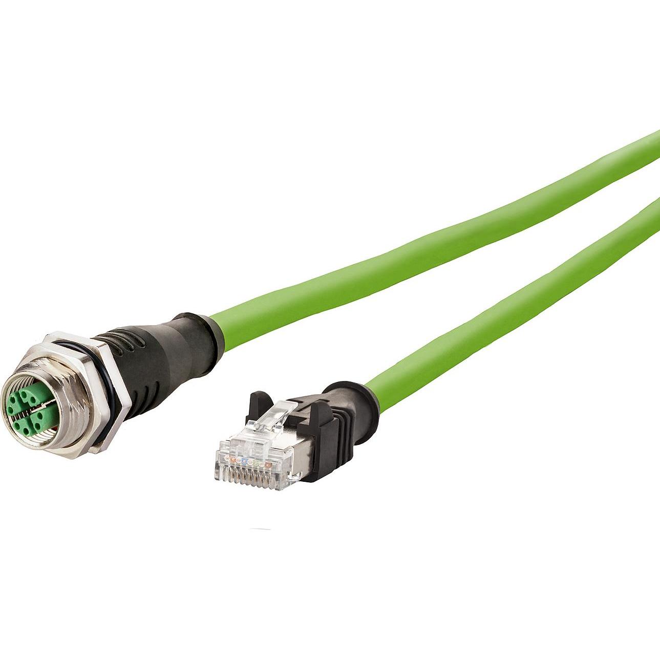 Metz Connect 142M2X25020 - 2 m - Cat6a - RJ-45 - M12 - Grün (S/FTP, CAT6a, 2 m), Netzwerkkabel