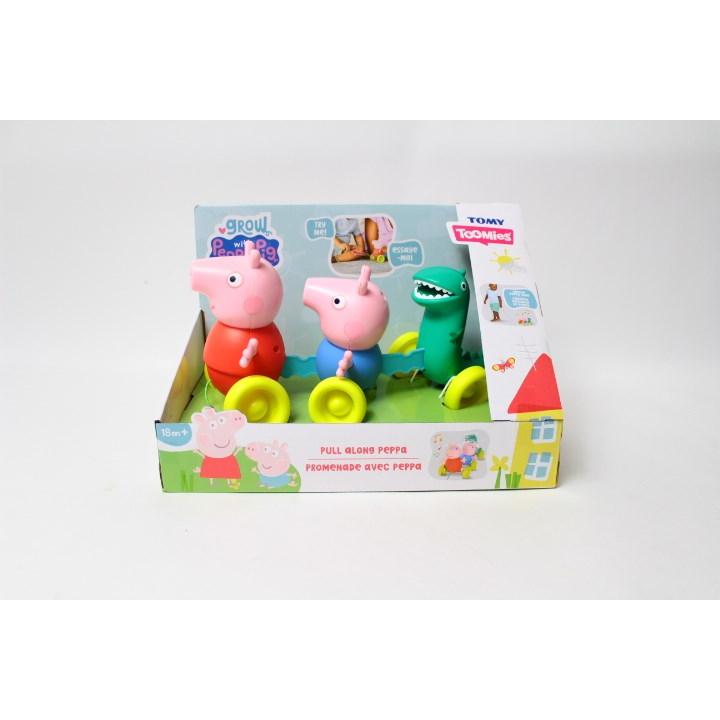 Tomy Toomies Pull Along Peppa (E73527) - Wibble Wobble Action Peppa Pig, George & Dinosaur Toy - Whe