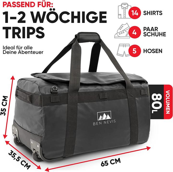 Ben Nevis Reisetasche mit Rollen, Schwarz