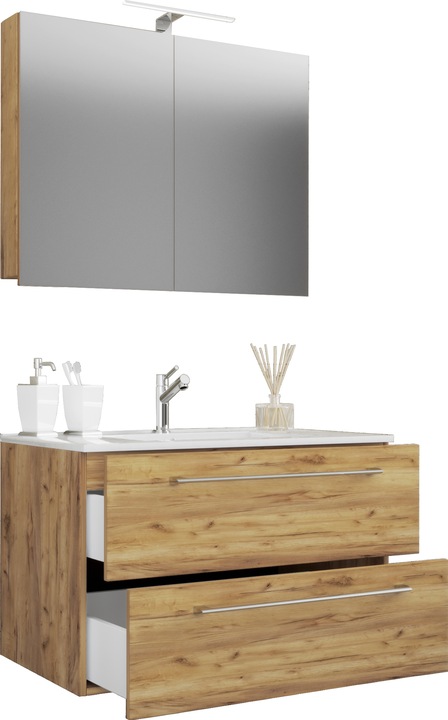VCM Lavabo 3 pezzi Lavabo Badinos 2 cassetti Armadio a specchio