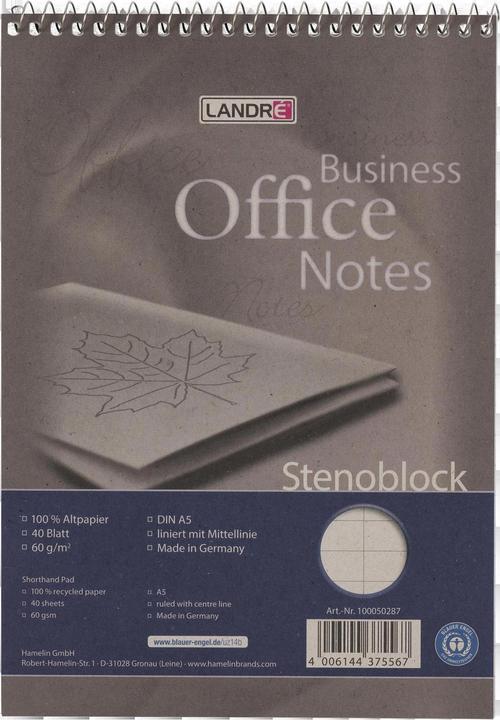 Actual product image Landré Recycling A5 spiral head bounded shorthand pad (A5, Lined, No binding)
