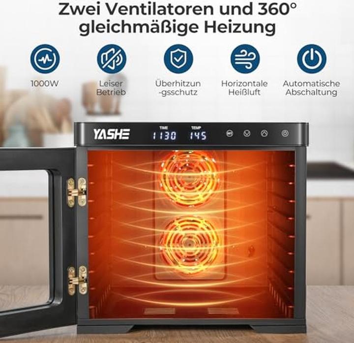 Immagine prodotto Yashe Essiccatore per alimenti con display LED, controllo temperatura e 9 vassoi
