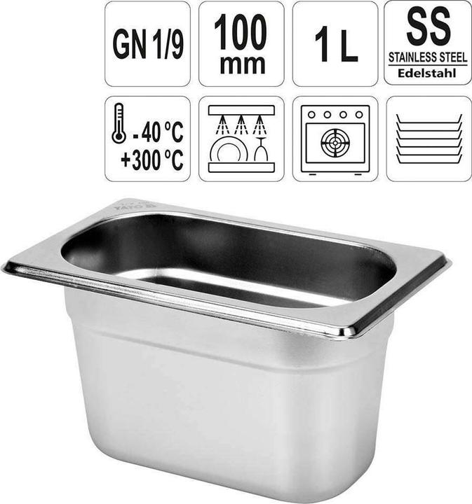 Yato Gastronorm Behälter Edelstahl 1/9 100mm (GN 1/9, 1 l)