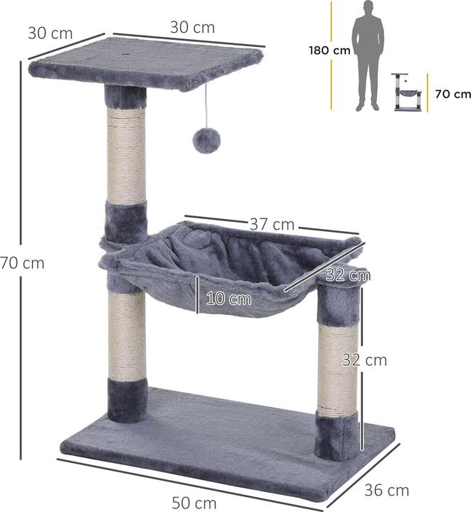 Produktbild PawHut Katzenbaum mit Sisalsäulen (70 cm, Grau)